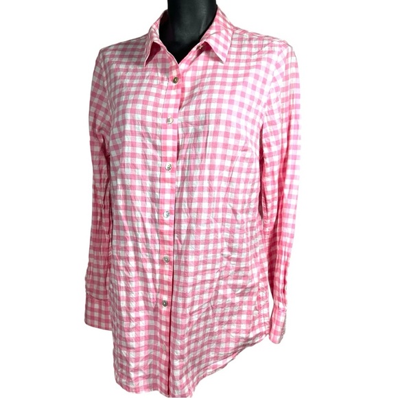 Vineyard Vines Shirt Women's 6 Pink White Gingham Button Up Casual Cotton 2W0744 - Picture 3 of 8